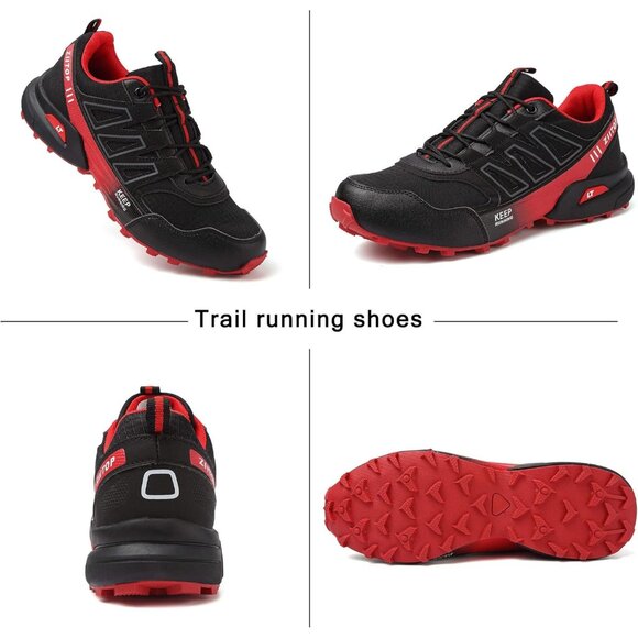 Trail Running Shoes Men Black-red Hiking Shoes Outdoor Breathable Walking Shoes - Picture 2 of 7